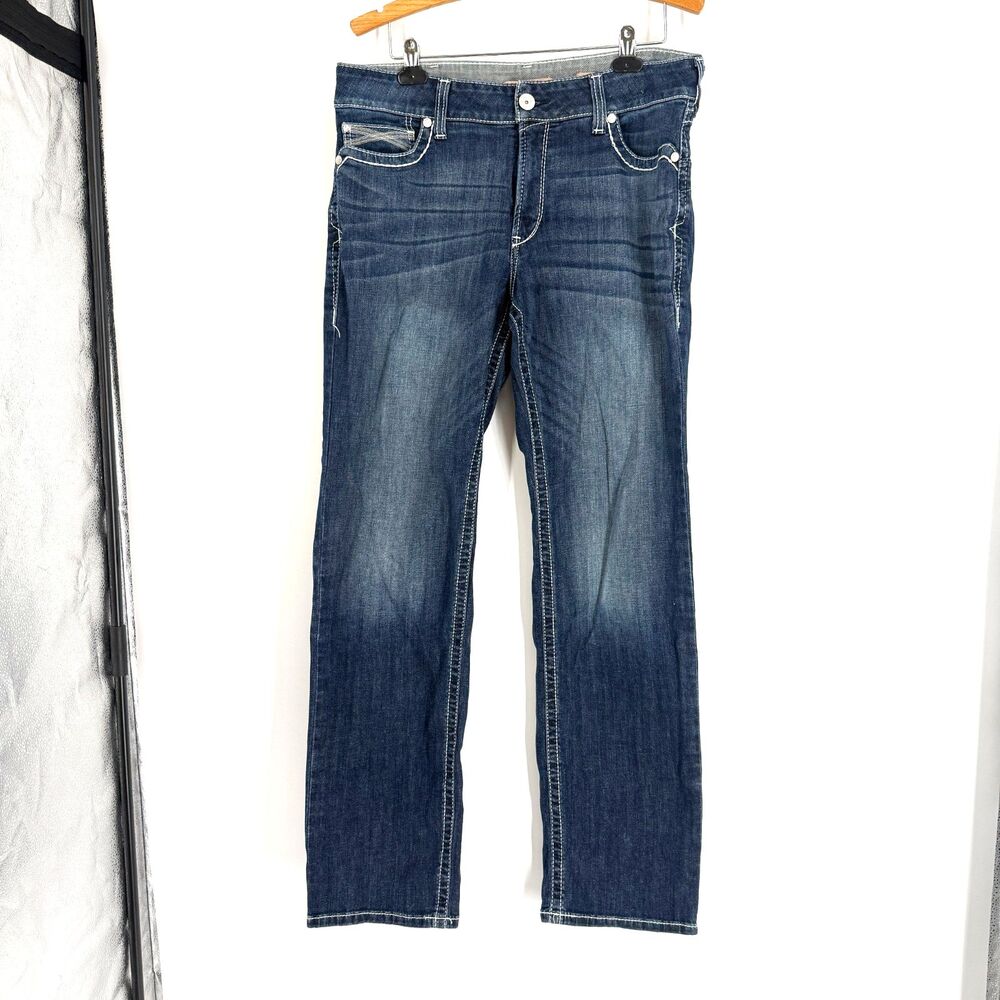 Ariat Denim Mid Rise Straight Jeans Women Size 34 LONG Cowgirl Western Rodeo